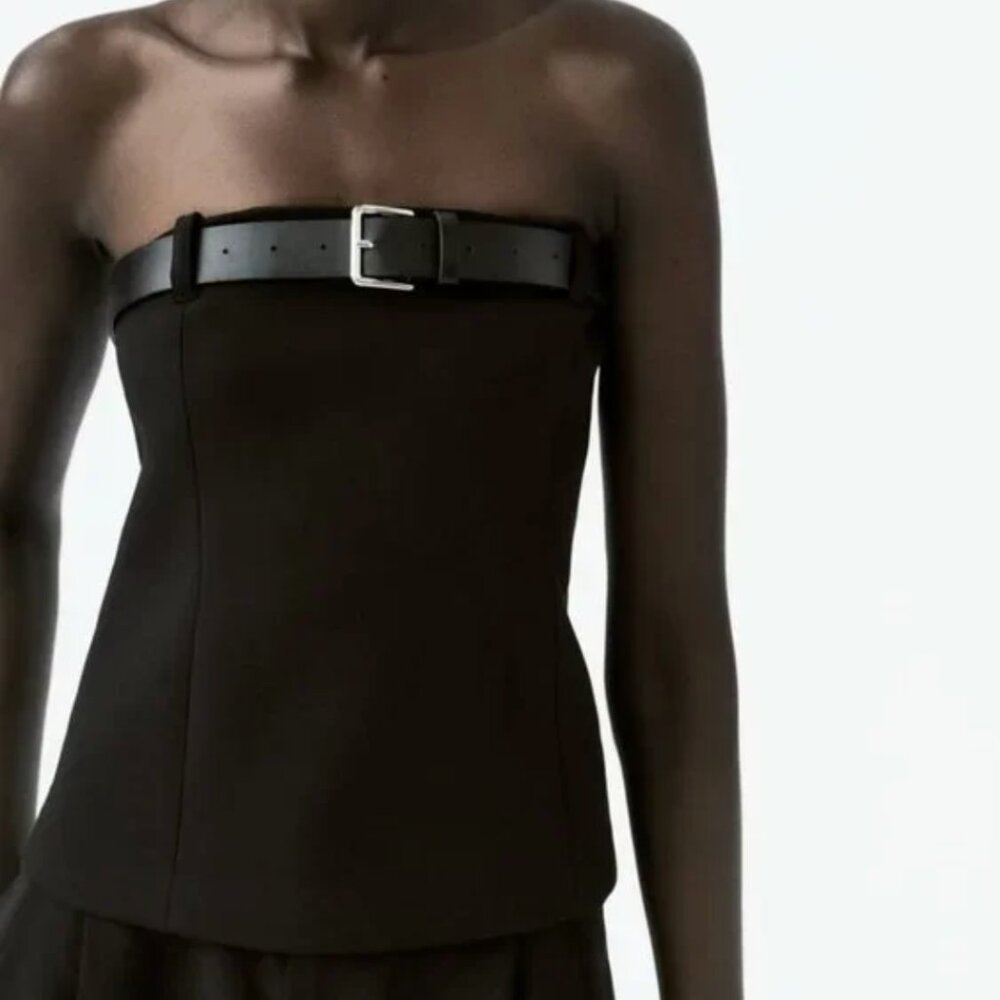 NWT ZARA BELTED STRAPLESS TOP BLACK